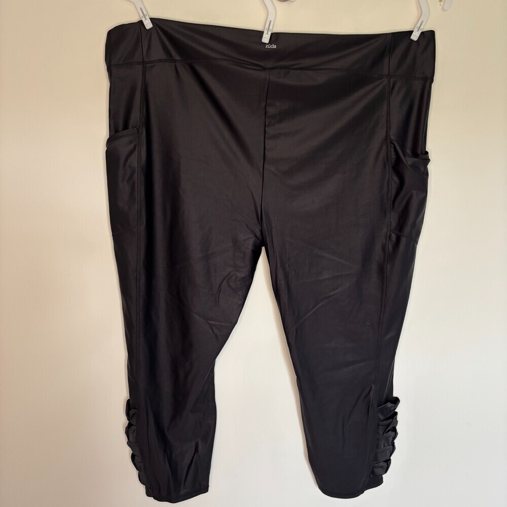 ZUDA NEW Interlock Knit Leggings with Twist Trim Women 4X Black Stretch